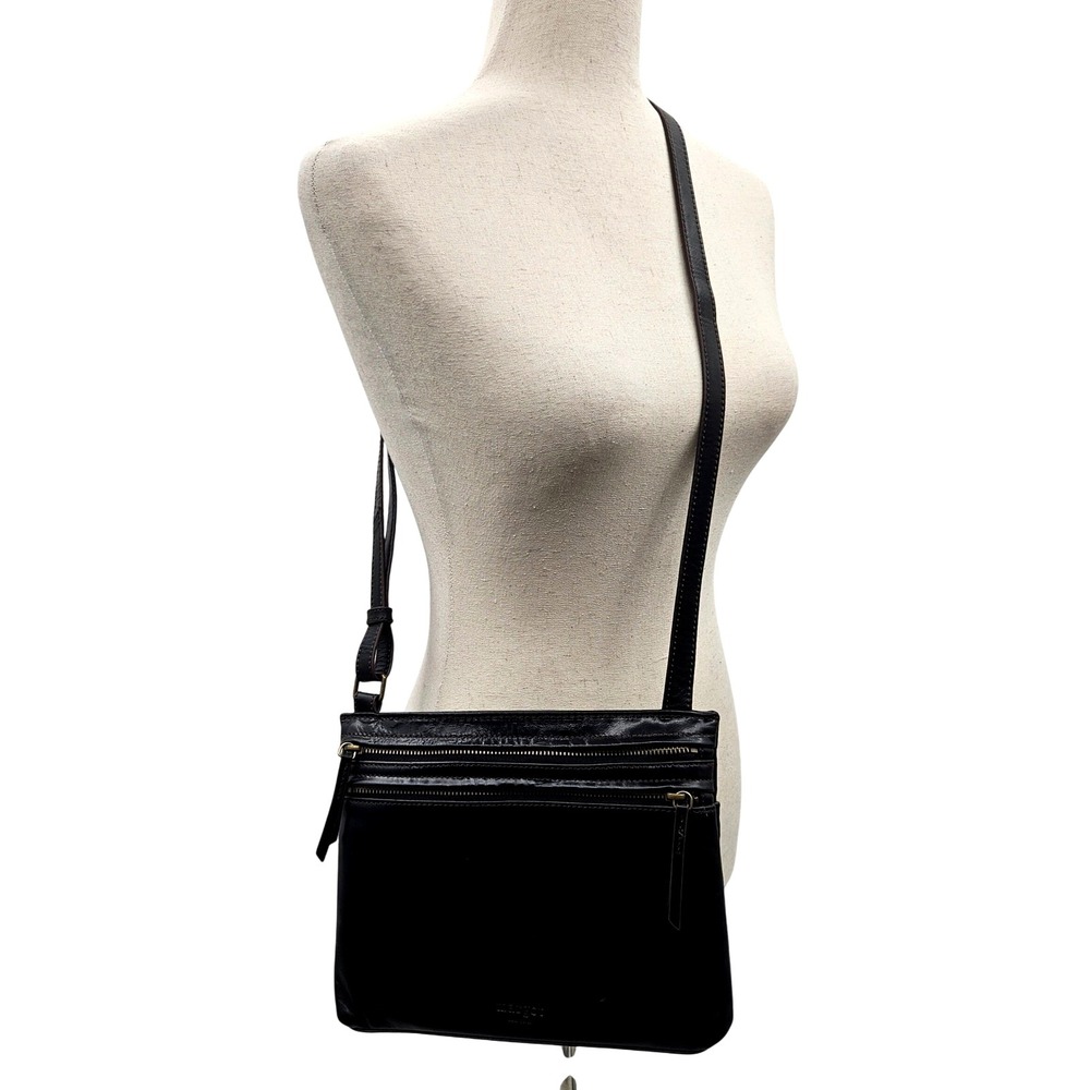 Margot New York Dark‎ Brown Leather Crossbody Bag Zip Pockets Adjustable Strap